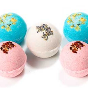 indica dreams bath bombs - pink white and blue bath bomb balls